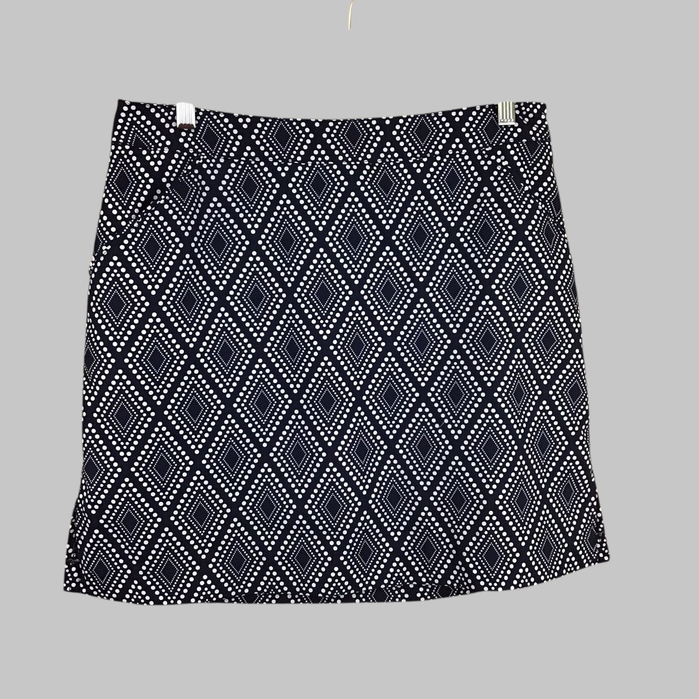 Coral Bay Golf Skort Navy White Geometric Dotted Diamond Size 6 Side Zip Pocket